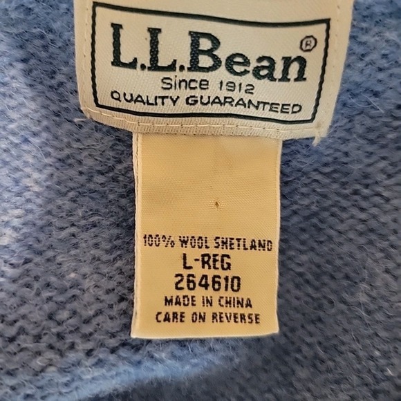 L.L. Bean Shetland Wool Sweater Mens Extra Large Tall Blue Cable Knit V-Neck - Picture 5 of 8